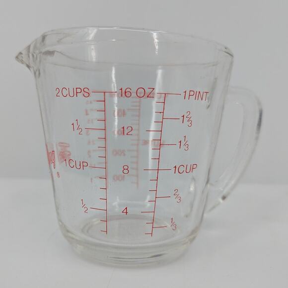 VINTAGE Fire-King 20 oz Glass Measuring Cup Vintage Red Lettering USA Made - Picture 2 of 6